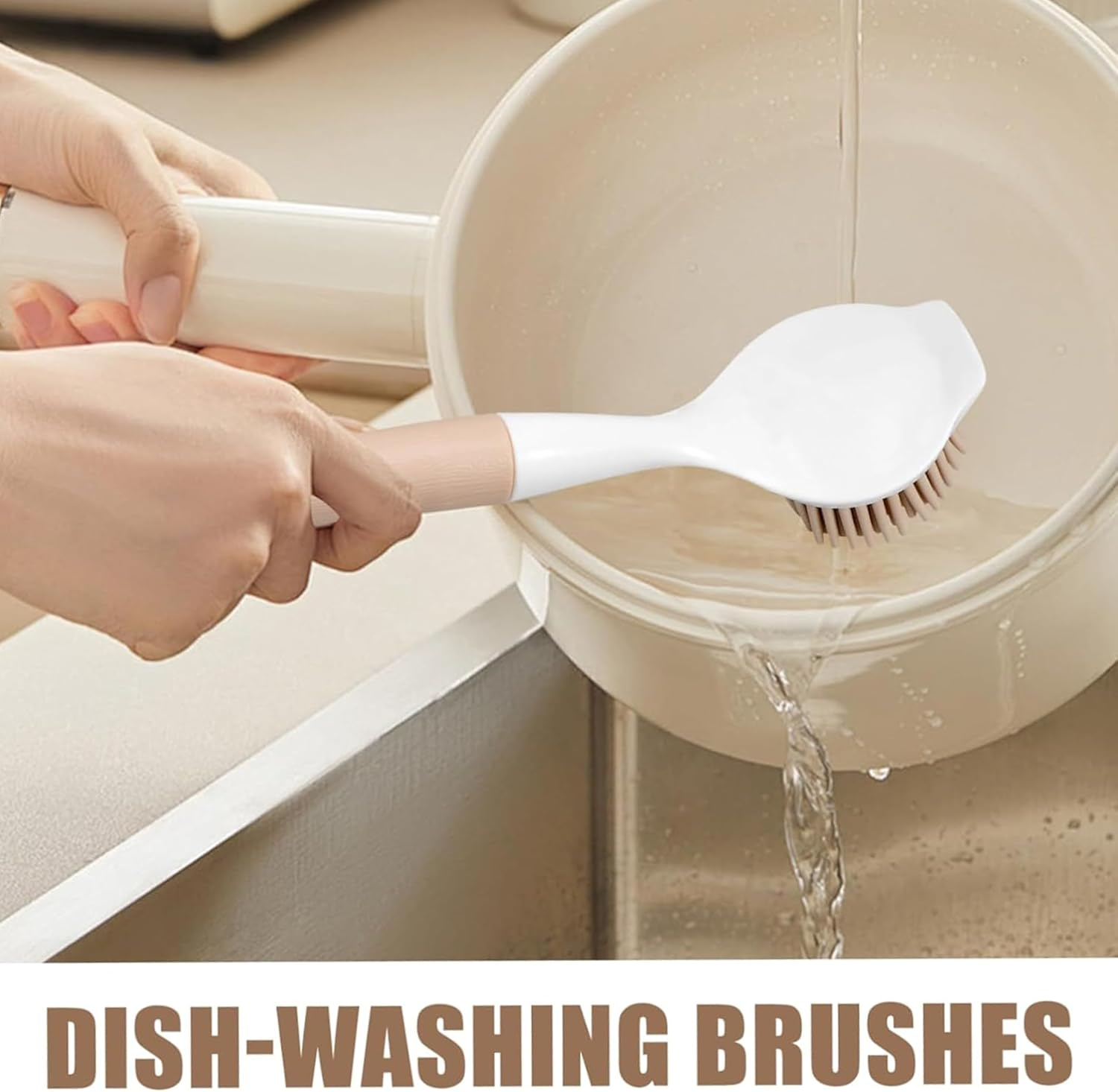 2Pcs Silicone Pot Brush,Kitchen Dish Brush,Long Handle Dish Brush,Sink Cleaning Brush Bottle Scrub Brus,Kitchen Cleaning Brush Kitchen Supplies,For Plates Dishes Kitchen Sink image number 1