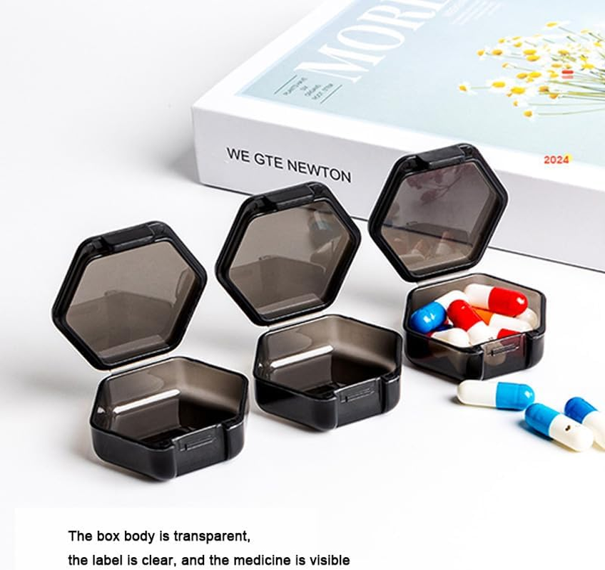 3 Packs Small Pill Organizer, Travel Pill Container Mini Pocket Pill Organizer Daily Single Pill Containers Portable Medicine Holder for Purse Vitamin Fish Oil Supplements (Black) image number 5