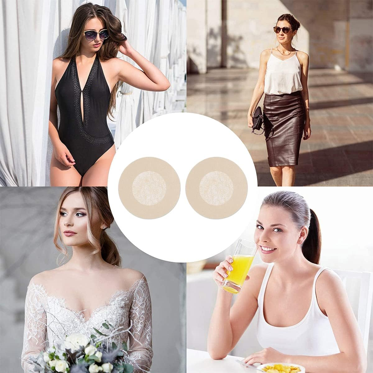 Nipple Cover, 40 PCS Disposable Breast Covers Self-Adhesive Petal Bra Pasties for Women (Round & Flower Shape) Nude image number 5