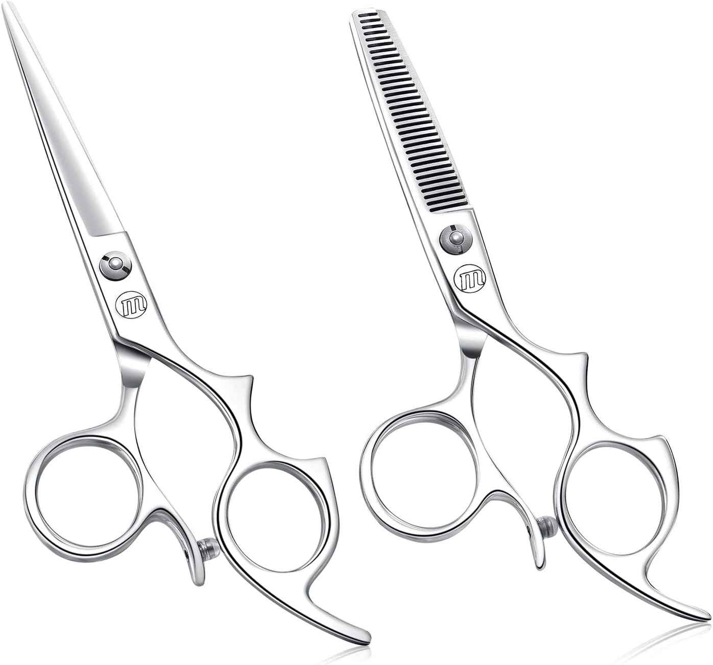 Moontay 6.0" Hair Cutting Shears Set with Large Finger Holes, Professional Barber Stylist Texturizing Shears, Salon Hair Cutting Scissors, 440C Japanese Stainless Steel, Silver