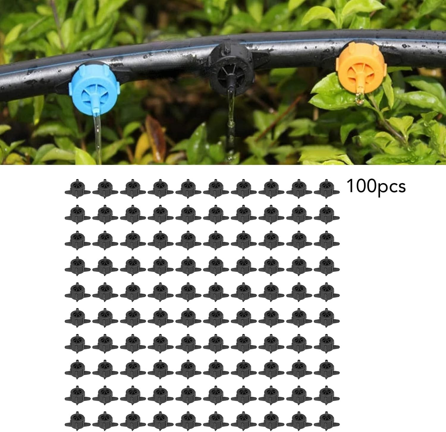 100Pcs 4Mm Pressure Compensation, Drippers Automatic Irrigation Equipment Uniform Flowing PP Irrigation Watering Dripper Emitter Irrigation System Accessories Garden Supplies (4L Black) image number 1