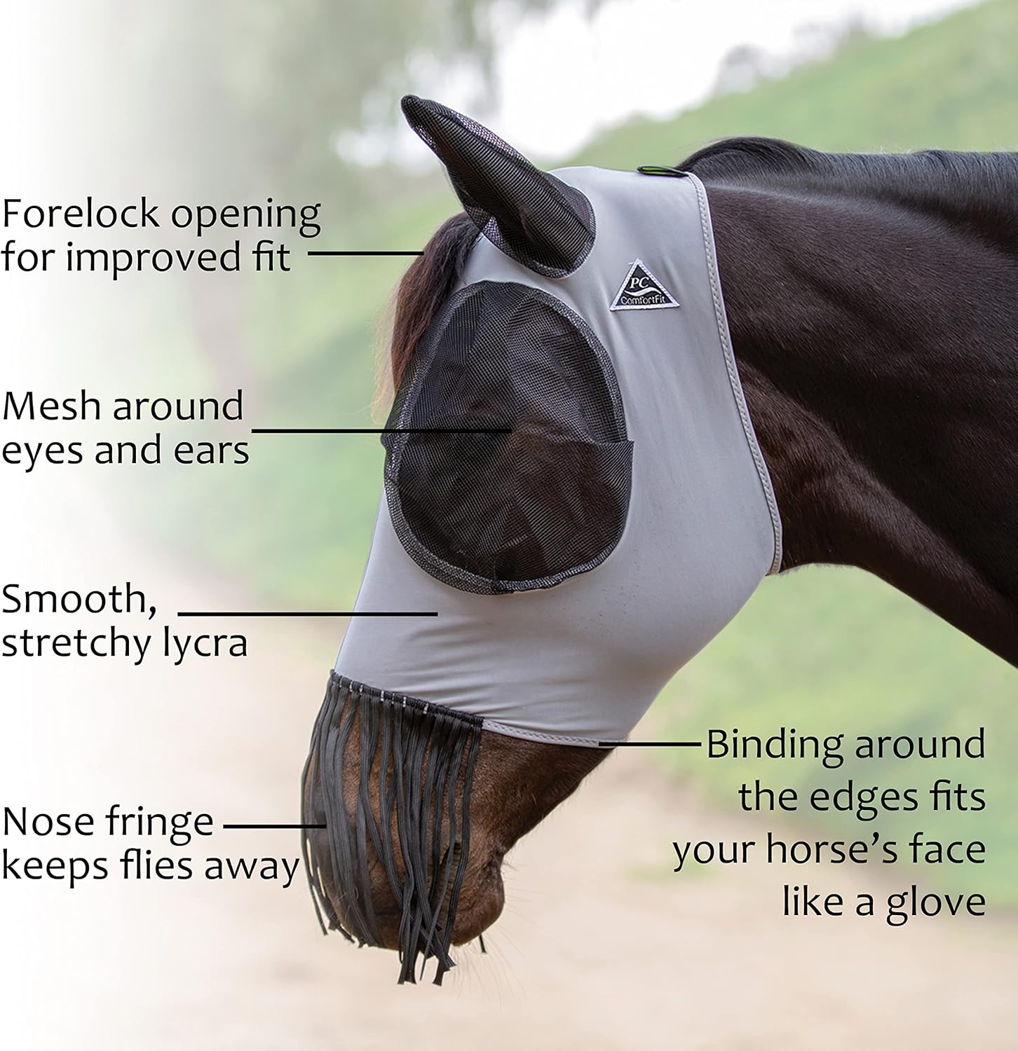 Professional'S Choice Sports Medicine Products Comfort Fly Lycra Mask Horse Face Mask with Nose Fringe Oversized image number 1
