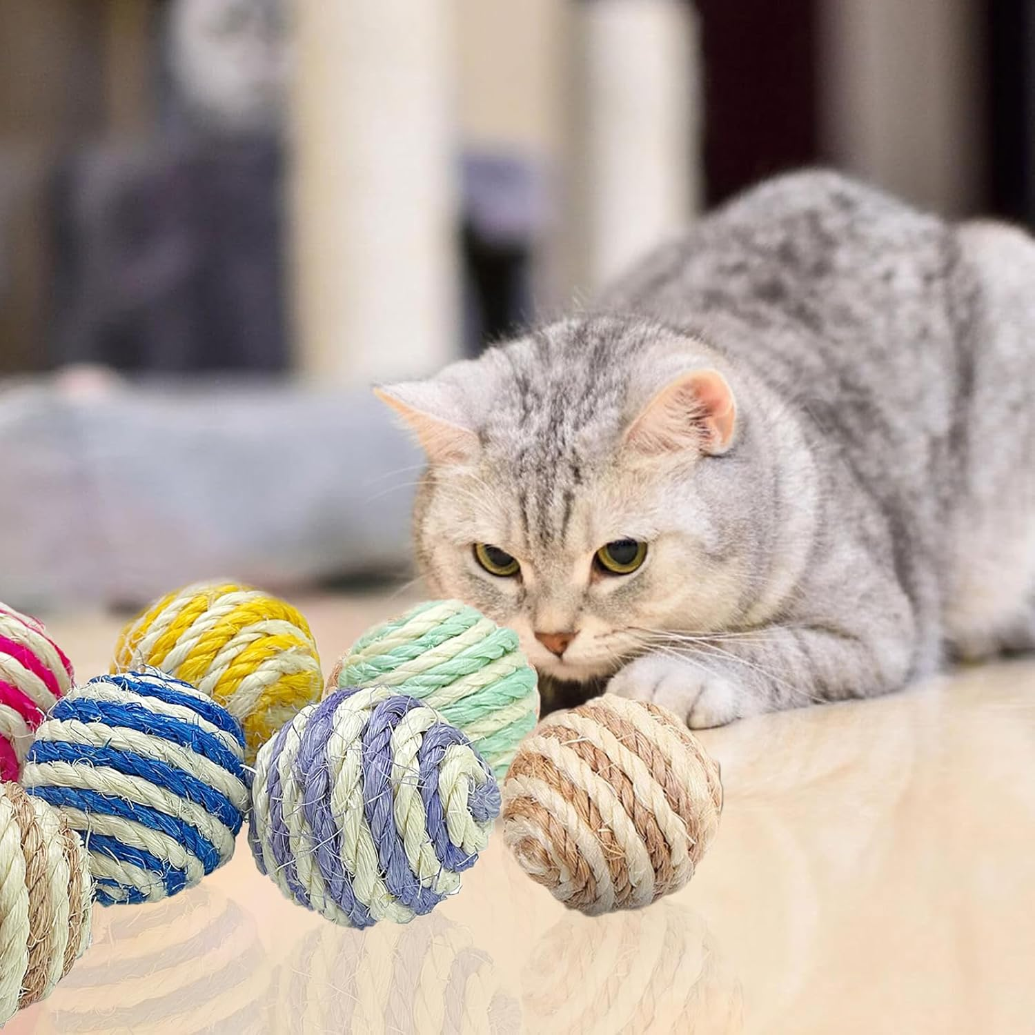 Vebetter Pack of 9 Sisal Rope Balls, 4.3 Cm Cat Sisal Ball, Cat Toy Balls, Environmentally Friendly Kitten Balls, Pet Scratching Ball, Interactive Sisal Ball for Pets, Cats Playing image number 5