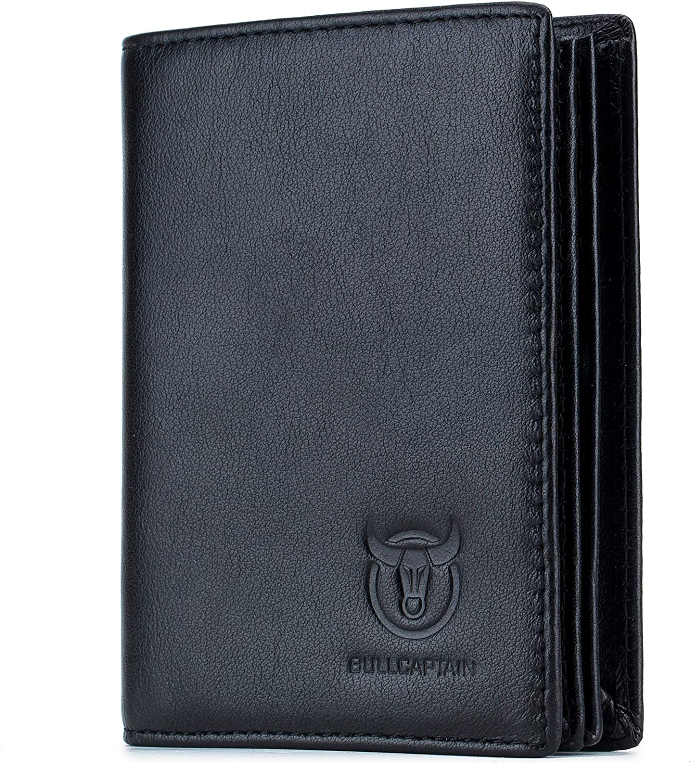 BULLCAPTAIN Large Capacity Genuine Leather Bifold Wallet/Credit Card Holder for Men with 15 Card Slots QB-027, Black, Small, Modern