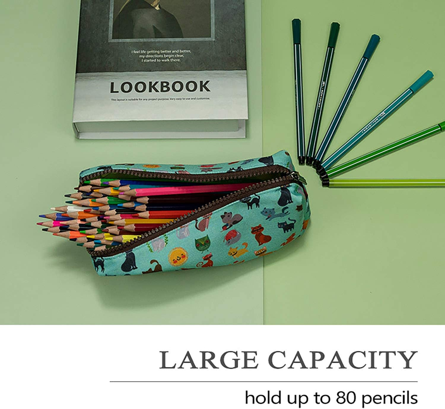 Lparkin Cute Cat Pencil Case Pouch Make up Case Stationary Kawaii Pencil Box Teacher Gift Gadget Bag Cosmetic Bag