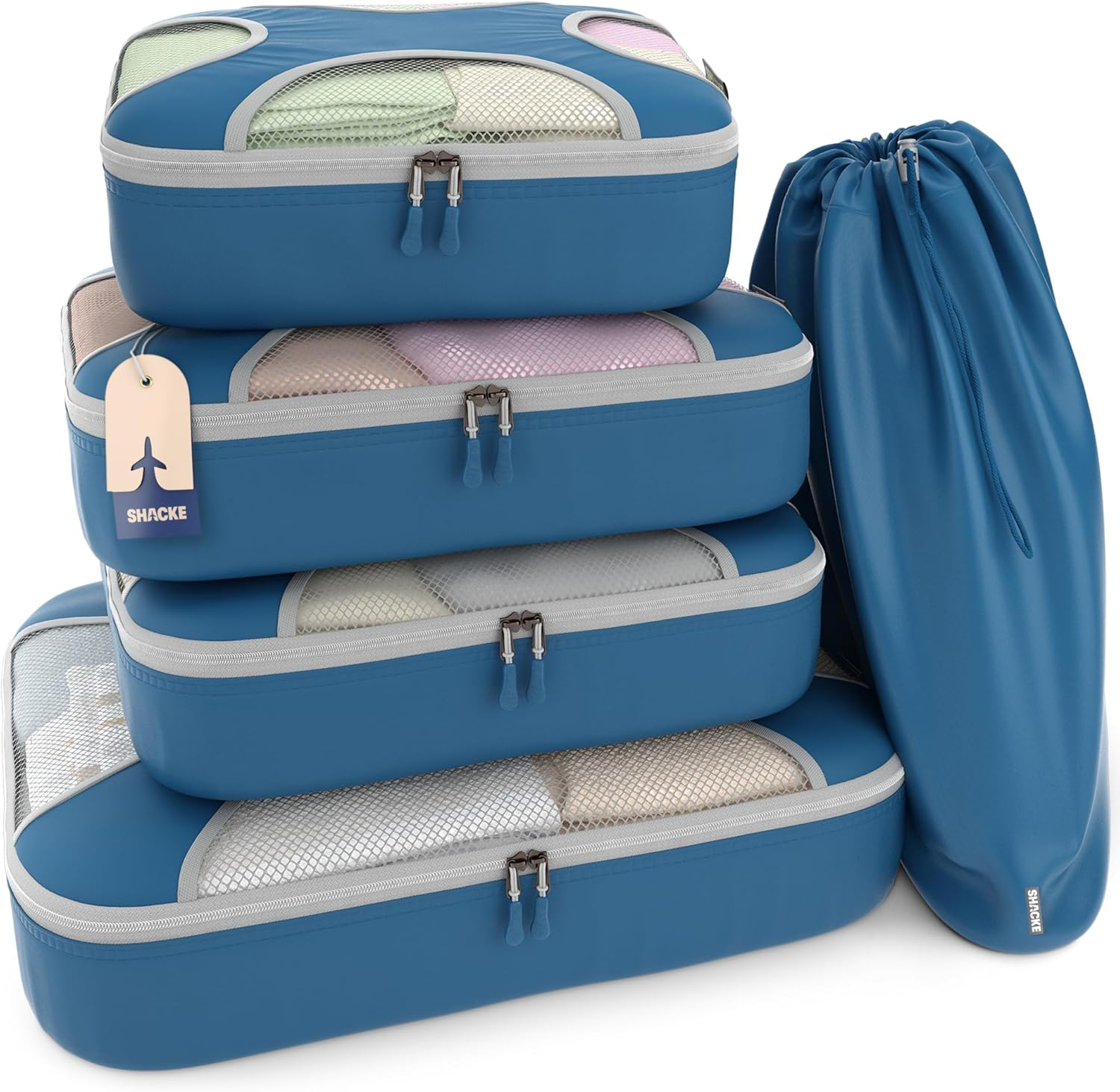 5 Set/8 Set Packing Cubes - Travel Organizers with Laundry Bag, 8 Set - Navy Blue, Set of 8, Set of 8