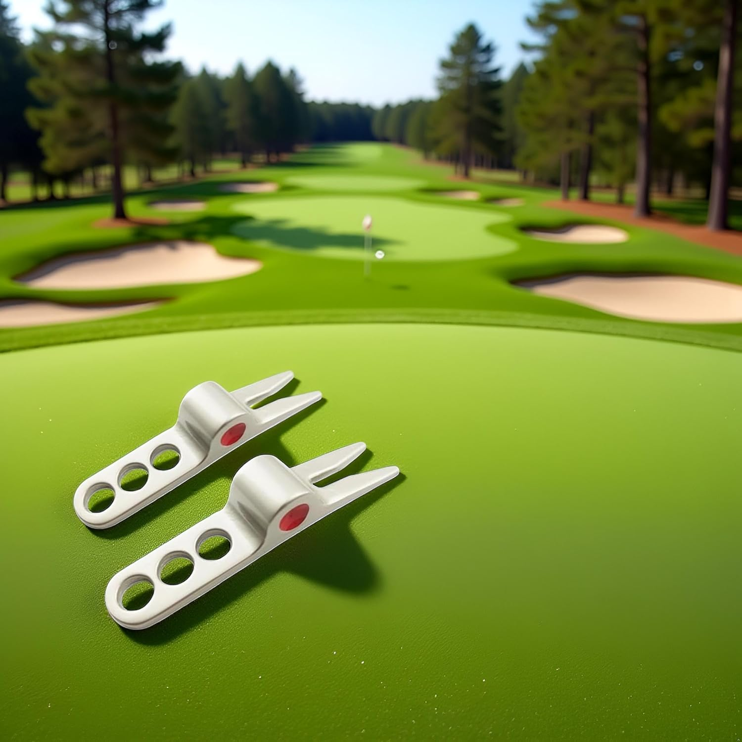 Jowxsx 2 Pcs Silver Golf Ball Fork Pivot Divot Repair Tool Compatible Divot Tools for Golf Divot Tools, On-Course Accessories image number 3