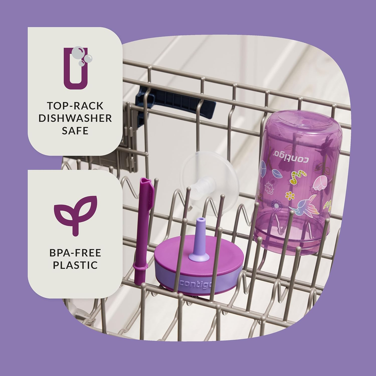 Contigo Leighton Straw Tumbler, 14 Oz, Grape (Tulips) image number 3