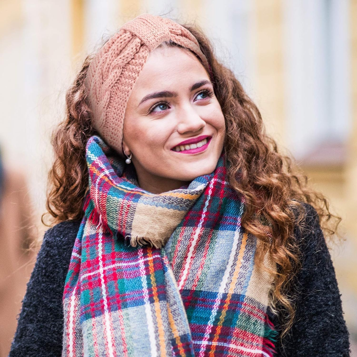 KOMUNJ Winter Headband, Women'S Headbands, Knitted Thick Hair Band, Knitted Warm Headbands, Ear Warmers, Headband for Women and Girls (2 Pieces, White, Pink) image number 5