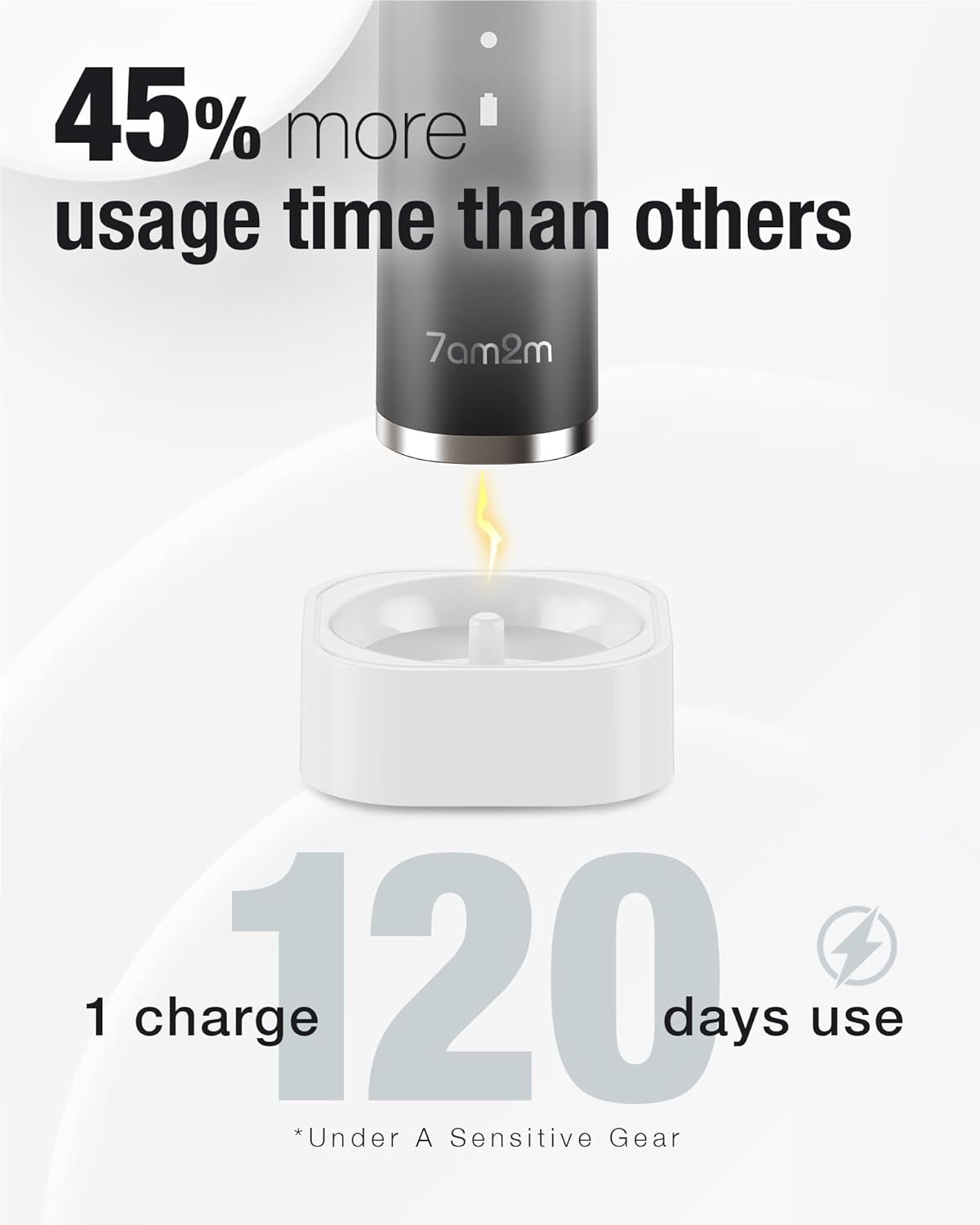 7AM2M Sonic Electric Toothbrush with 6 Brush Heads for Adults and Kids, One Charge for 120 Days, Wireless Fast Charge, 5 Modes with 2 Minutes Built in Smart Timer, Electric Toothbrushes (Black) image number 1