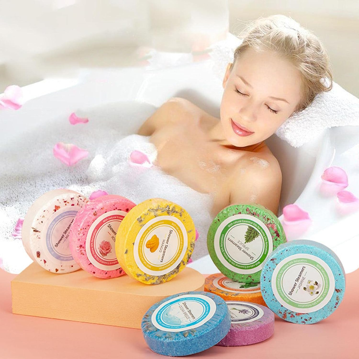 Shower Tablets, Natural Bath Bombs Steamers - Scented Aromatherapy Shower Bath Bombs, Slimming Foot Soak, Body Restore Shower Steamers for Stress Relief Pochy image number 1