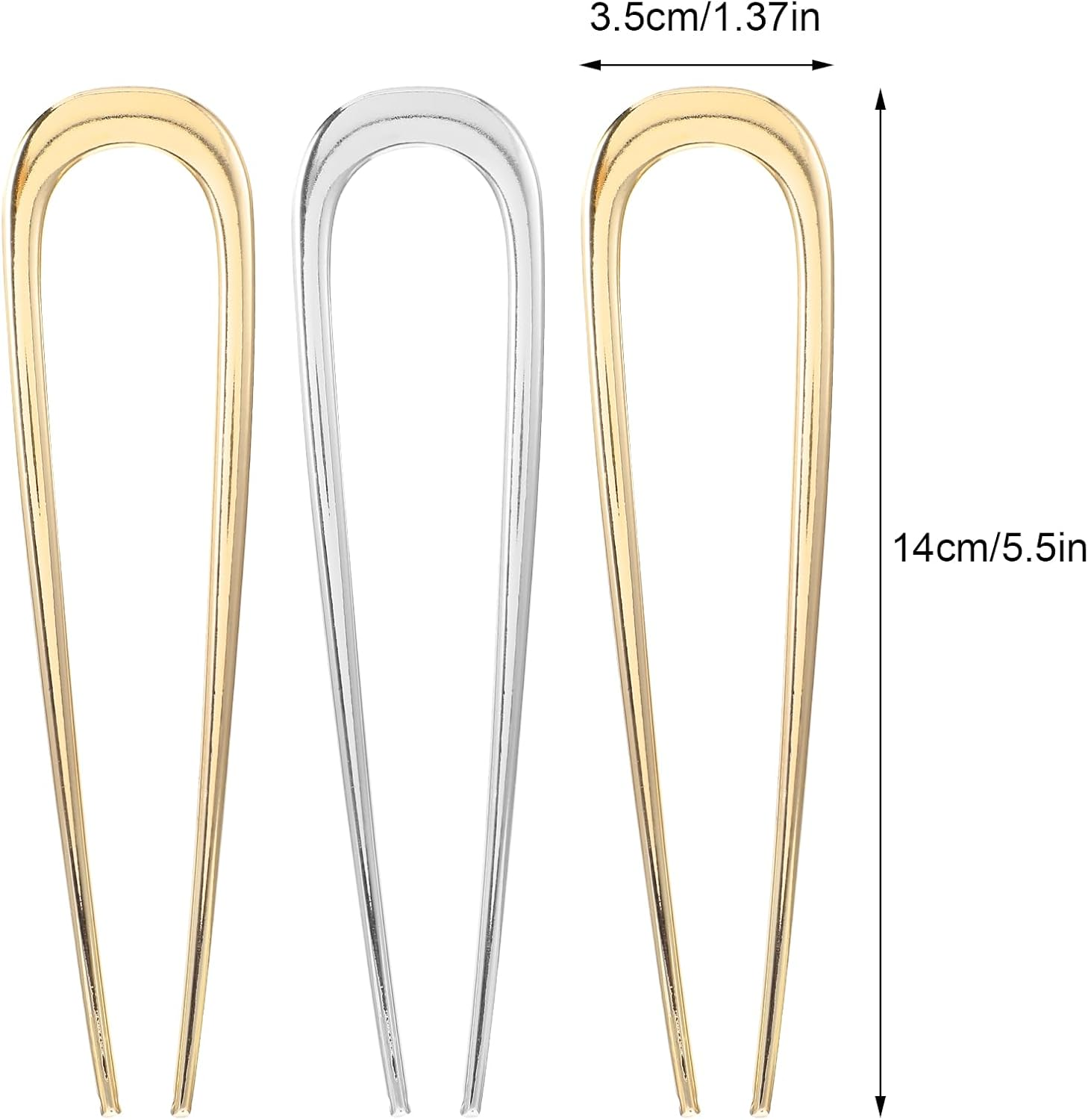 AOZUO 3 Pcs French Hair Pin, 5.5 Inch U-Shaped Large Hair Pins Metal Hair Stick 2 Prong Sticks Vintage French Twist Hair Fork Chignons Buns for Women Wedding Updo Hairstyles Top Knots Thick Hair image number 4