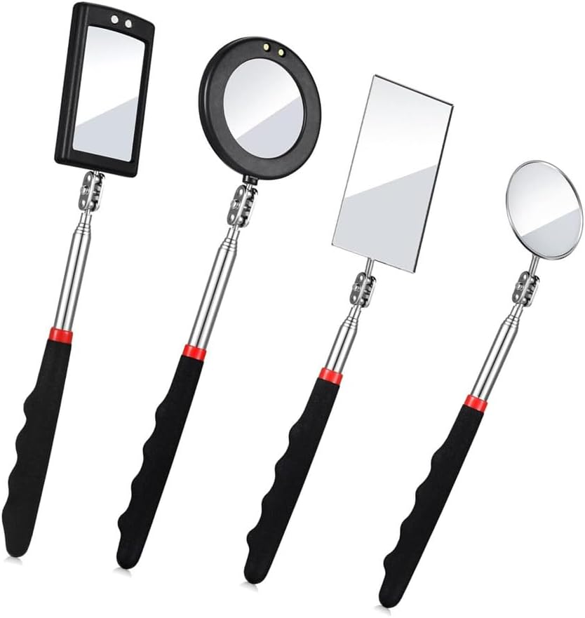 4 Pcs Retractable Mechanics Mirror Kit, LED Lighted Flexible Inspection Mirrors, Extendable Mirror Inspection Tool for Checking Vehicle Small Parts image number 2