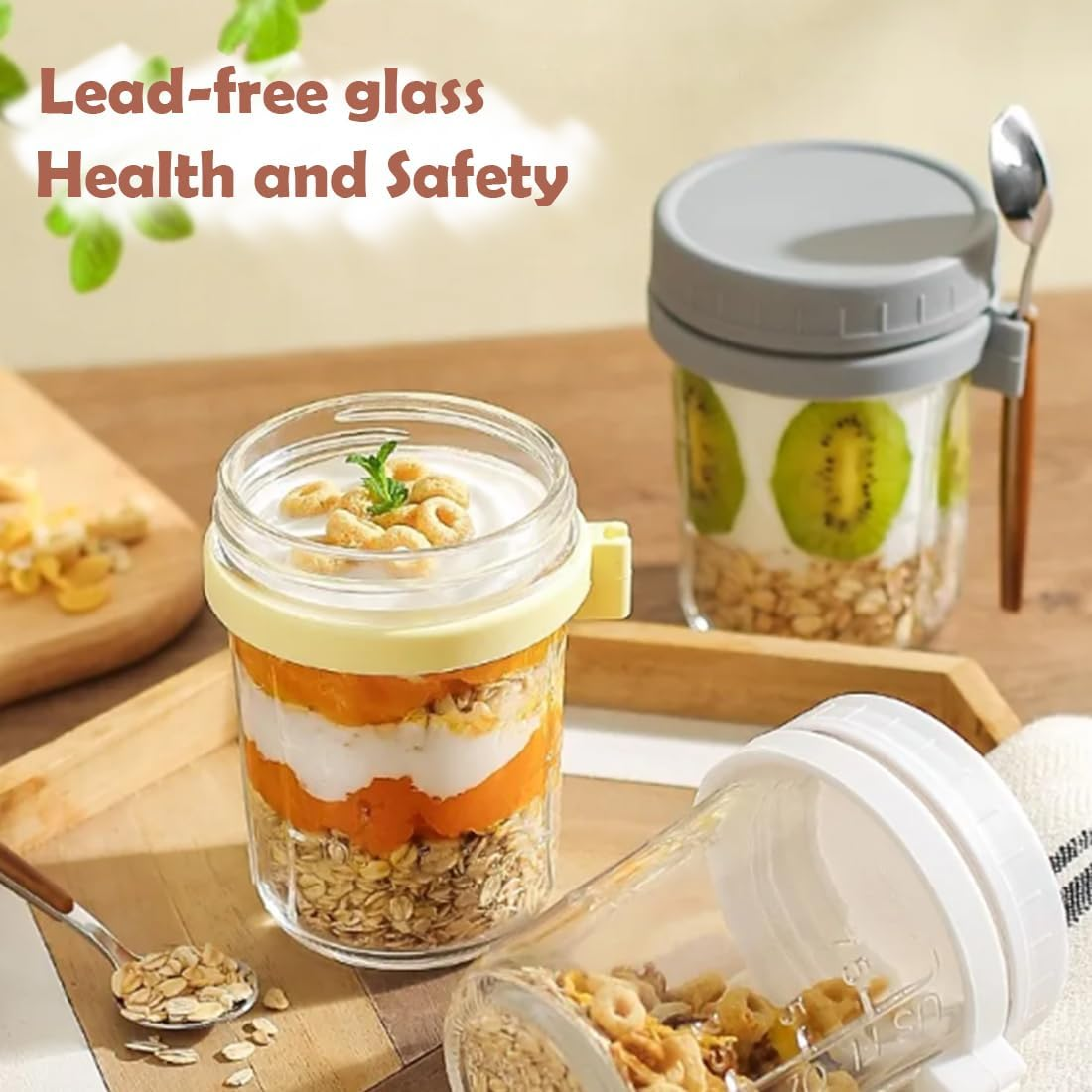 Overnight Oats Container Jars, Airtight Oatmeal Container with Lids and Spoons, 12Oz Glass Food Storage Containers for Milk, Cereal, Fruit, Yogurt Containers (4Pcs) image number 2
