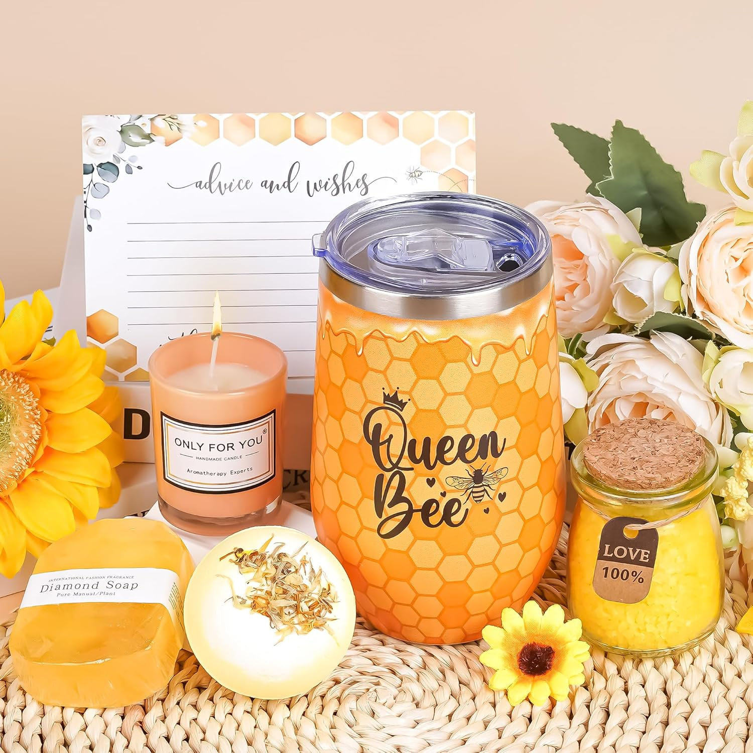 Bee Birthday Gifts for Women - Bee Lover Gift for Happy Bee Day Relaxing Spa Tumbler Bath Bomb Sentend Candle, Yellow Gift Box for Volunteers Employee Mom Friends Sister Best Friend Teacher Wife image number 4