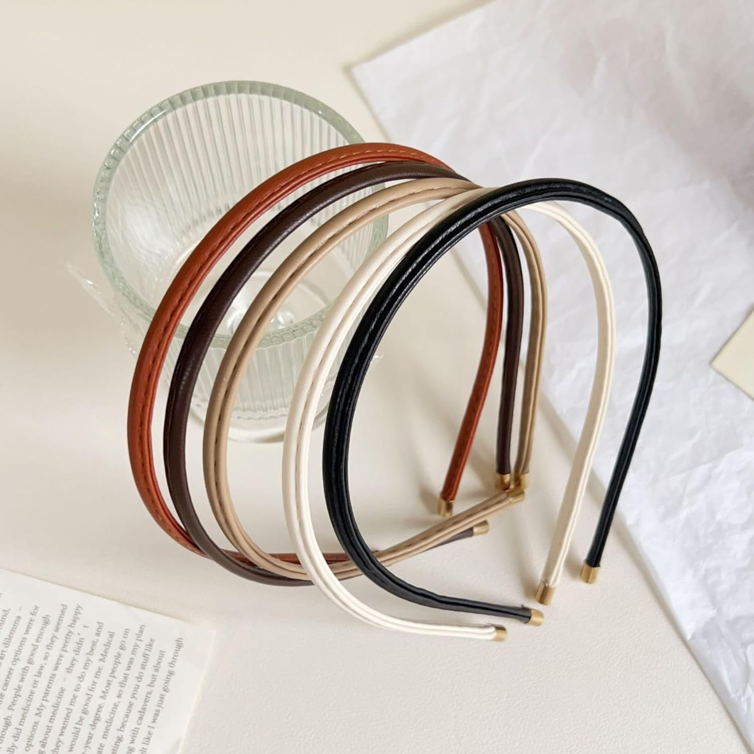 WOVOWOVO 5Pcs Thin Leather Headbands for Women Fashion Hair Bands for Women'S Hair Non Slip Black Brown Skinny Headbands Cute Accessories for Women image number 3