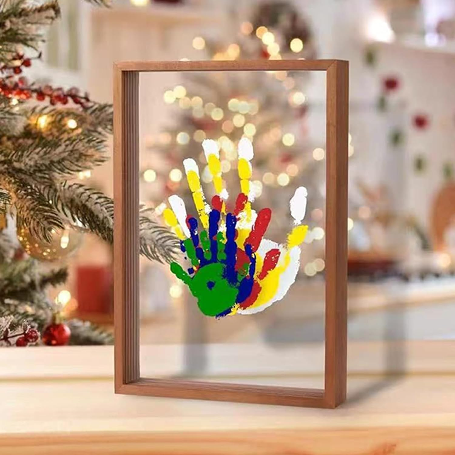 Family Handprint Kit, Family Keepsake Frame, Creative Wooden Frames, Multipurpose Paw Print Frame, Parent Child Interaction Handprint Set for Home Decoration image number 2