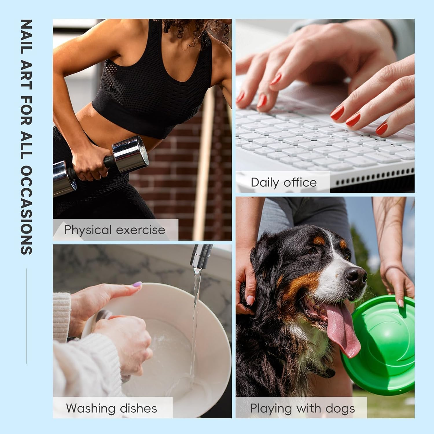 Kzvsiy 24 Pcs Full Cover Almond Press-On Nails, Beach Blue & White Ombre with 3D Shell, Star, and Pearl Designs, Medium Stick-On False Nails for Women image number 1