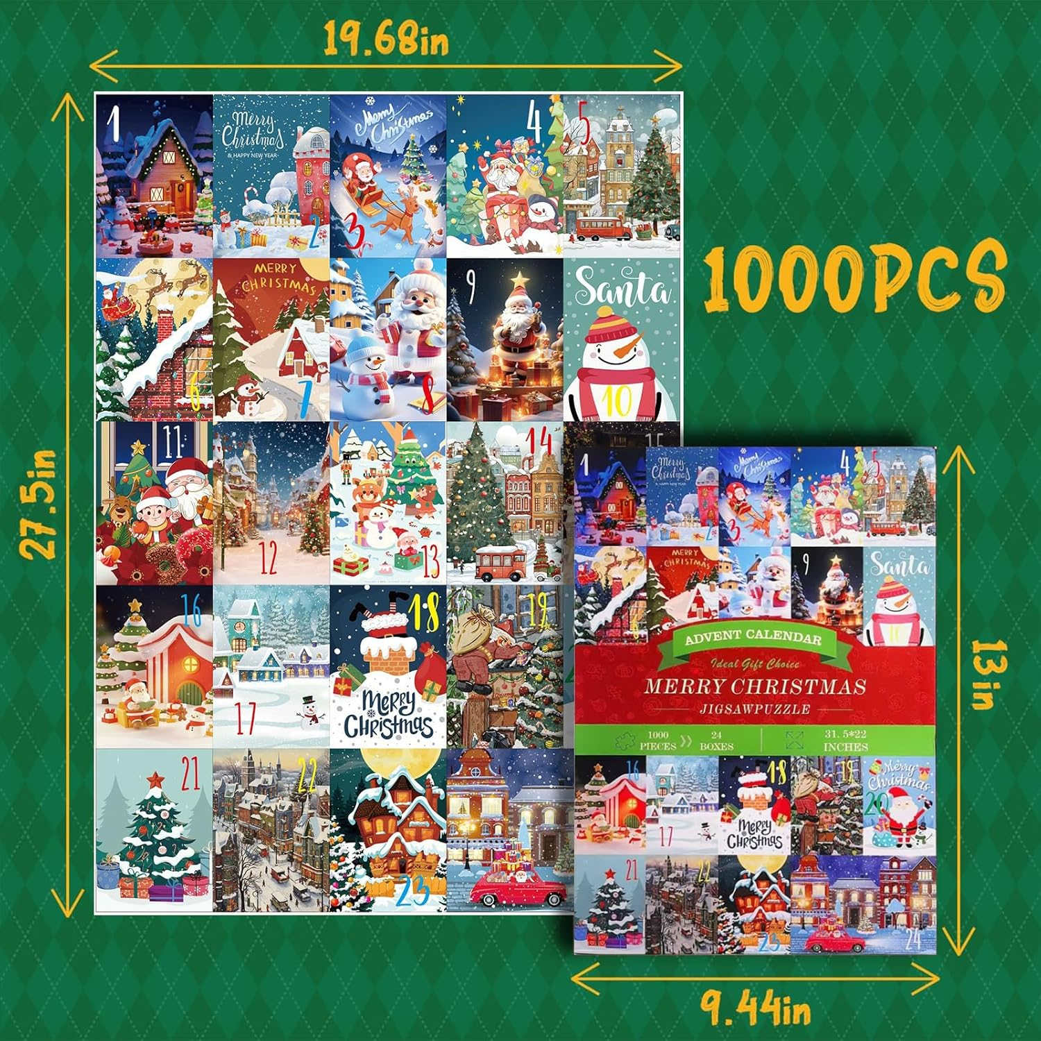 2025 Christmas Puzzles Advent Calendar for Kids Adults 1000 Pieces, Christmas Puzzle Countdown Calendar 24 Days, Xmas Jigsaw Puzzle image number 5