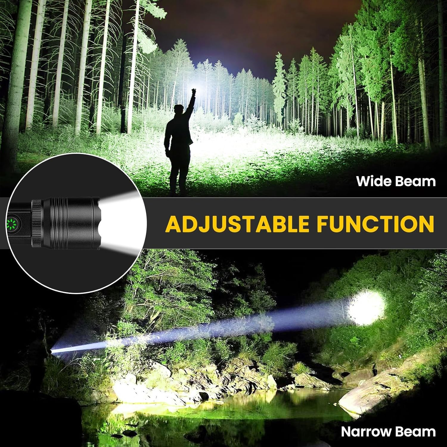 Rechargeable Flashlight High Lumens,8000Lm Super Bright Flash Light with 5 Modes& Adjustable Focus, Adjustable Powerful Handheld LED Flashlight for Home Camping,Torch, Handheld Torches image number 6