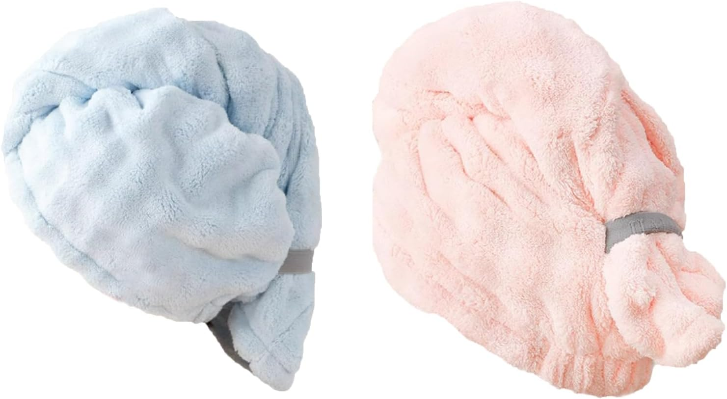 Hzqzaoan 2Pcs Fast Dry Microfibre Hair Towel - Hair Towel Wrap for Women | Super Absorbent Microfiber Towel with Button for Quick Drying & Gentle Hair Care (Pink+White/Pink+Lavender Stripes)