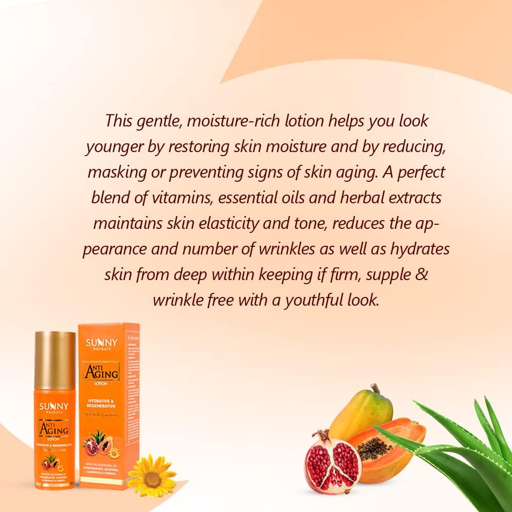 Sunny anti Aging Lotion: Vitamin Blend, Essential Oils, Herbal Extracts, Hydrates, Maintains Skin Tone & Elasticity, Reduces Signs of Aging, Restores Moisture, for Women, 80Ml