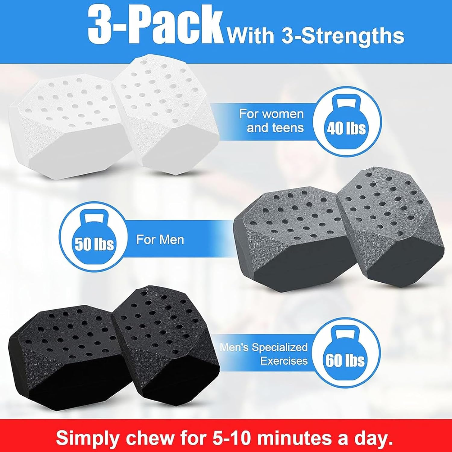 Jawline Exerciser for Men & Women - 3 Resistance Levels (6Pcs) Silicone Shaper Jaw Exerciser Tablets for Beginner, Intermediate & Advance Users image number 5