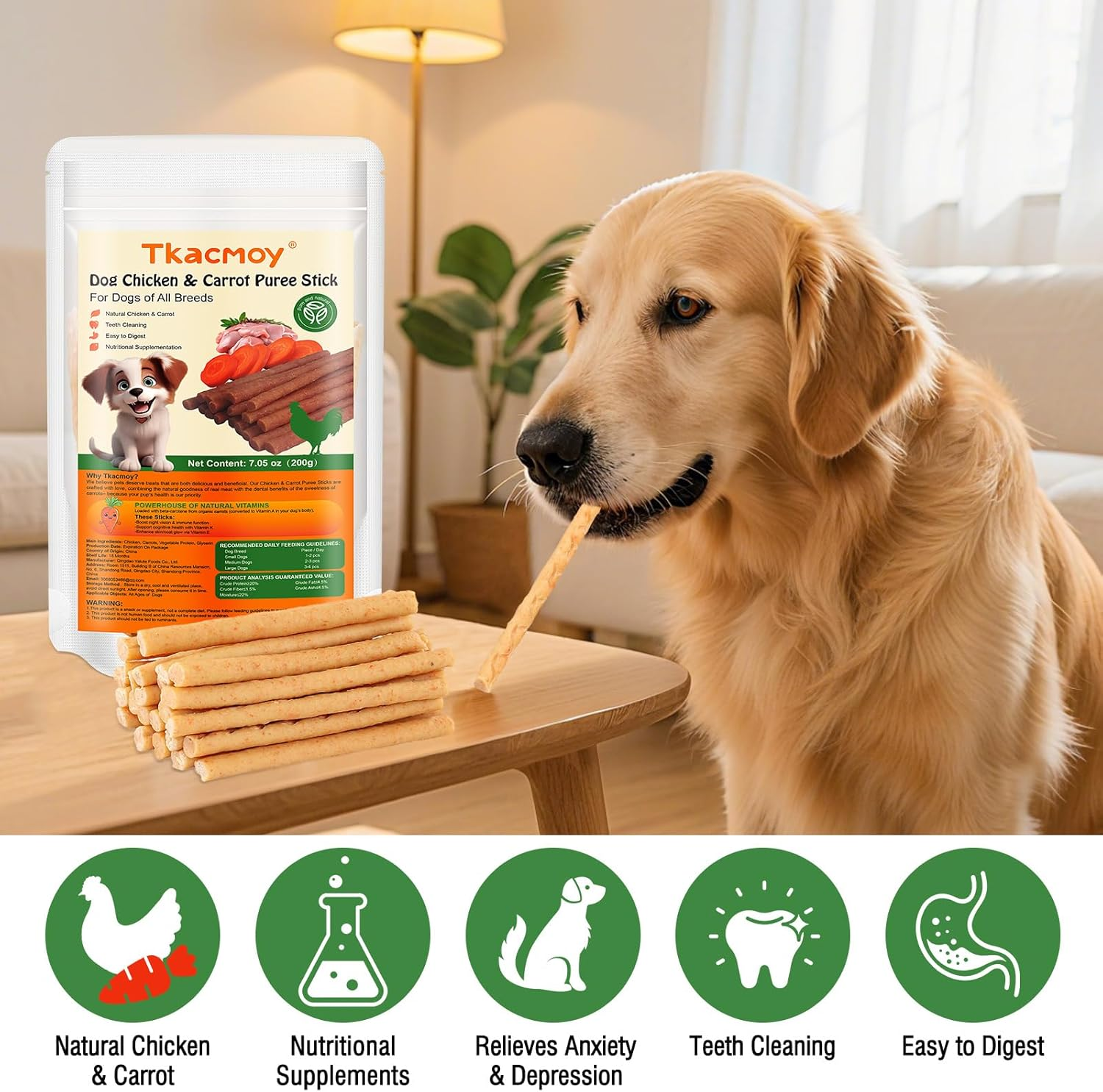Healthy Dog Chicken and Carrot Stick Treats，Natural Chewing Sticks with Vitamins for Dental Health, Dog Treat for All Breeds, Puppy to Adult 7.05 Oz（200G） image number 4