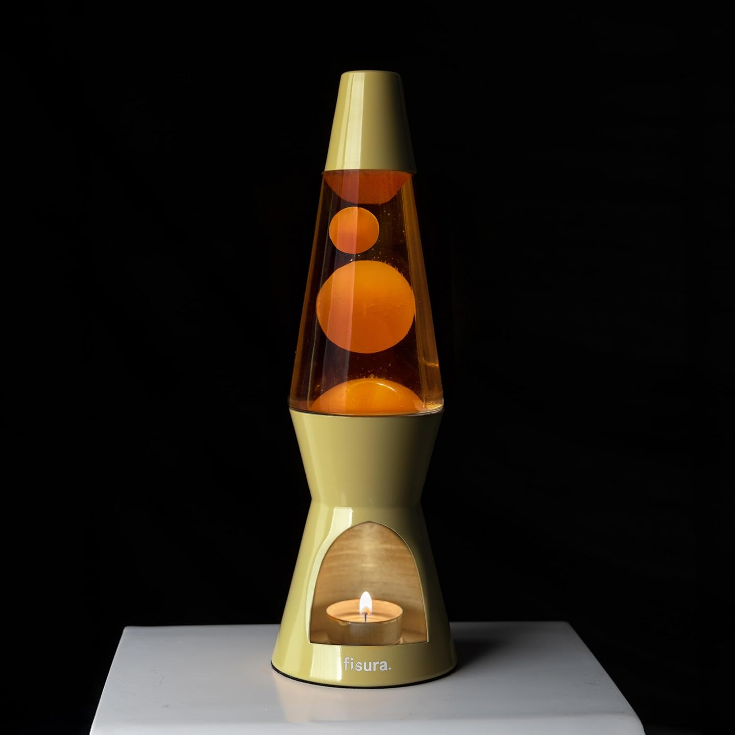Fisura - Yellow Lava Lamp without Electricity. Environmentally Friendly Lamp. Original Gift. 29 Cm X 8.5 Cm (Candle Not Included) - Blue And Orange Candle image number 6