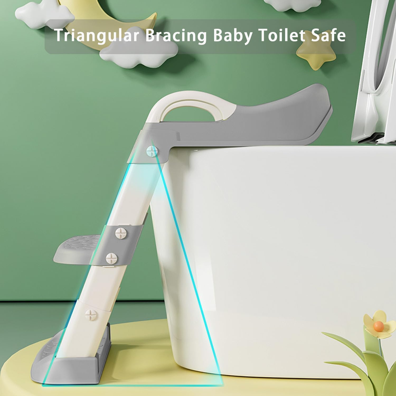 Toilet Potty Training Seat with Step Stool Ladder, Comfortable Safe Potty Seat with Anti-Slip Pads Ladder for Kids Boys Girls Toddlers (Grey) image number 5