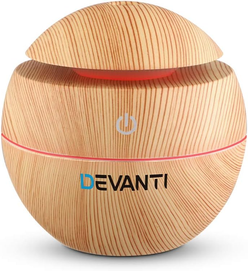 Devanti Aroma Diffuser, 130Ml Wood Grain Air Humidifier Purifier Essential Oils Car Freshener Vaporizer Aromatherapy Diffusers Scent Booster Home Office Bedroom Humidifiers Steam, 7 Led Light image number 1