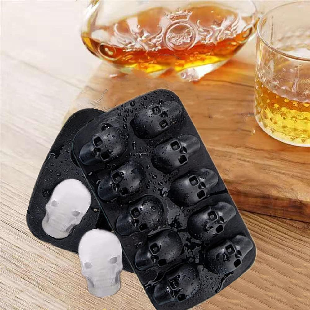 Silicone 3D Skull Ice Cube Tray - Black Skull Shaped Mould for Cocktails and Beverages image number 1