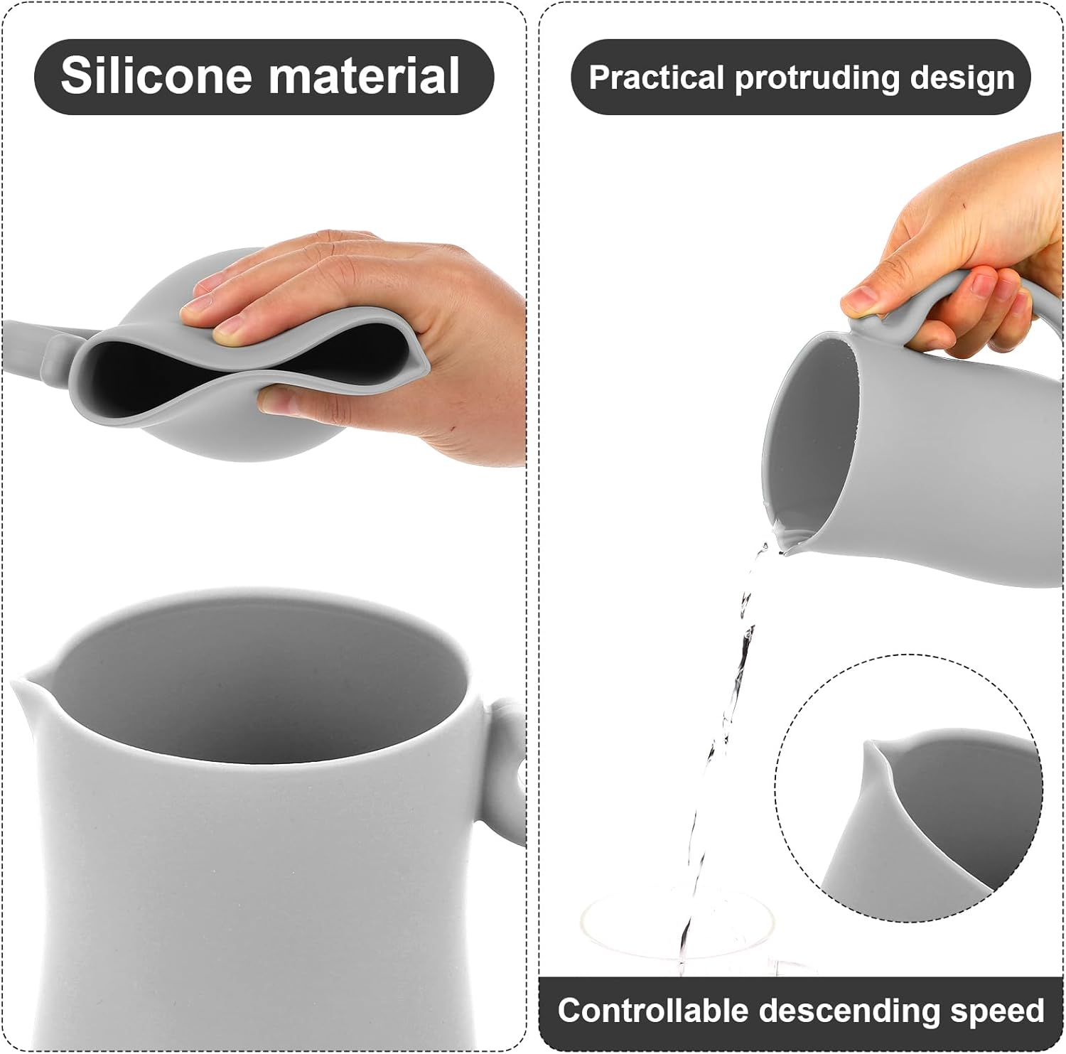 Baby Bath Rinse Cup, Silicone Rinse Shampoo Rinser Baby Hair Rinse Cup with Easy-To-Grip Handle to Rinse Soap & Shampoo for Baby Bath Essentials(Silver Gray) image number 1