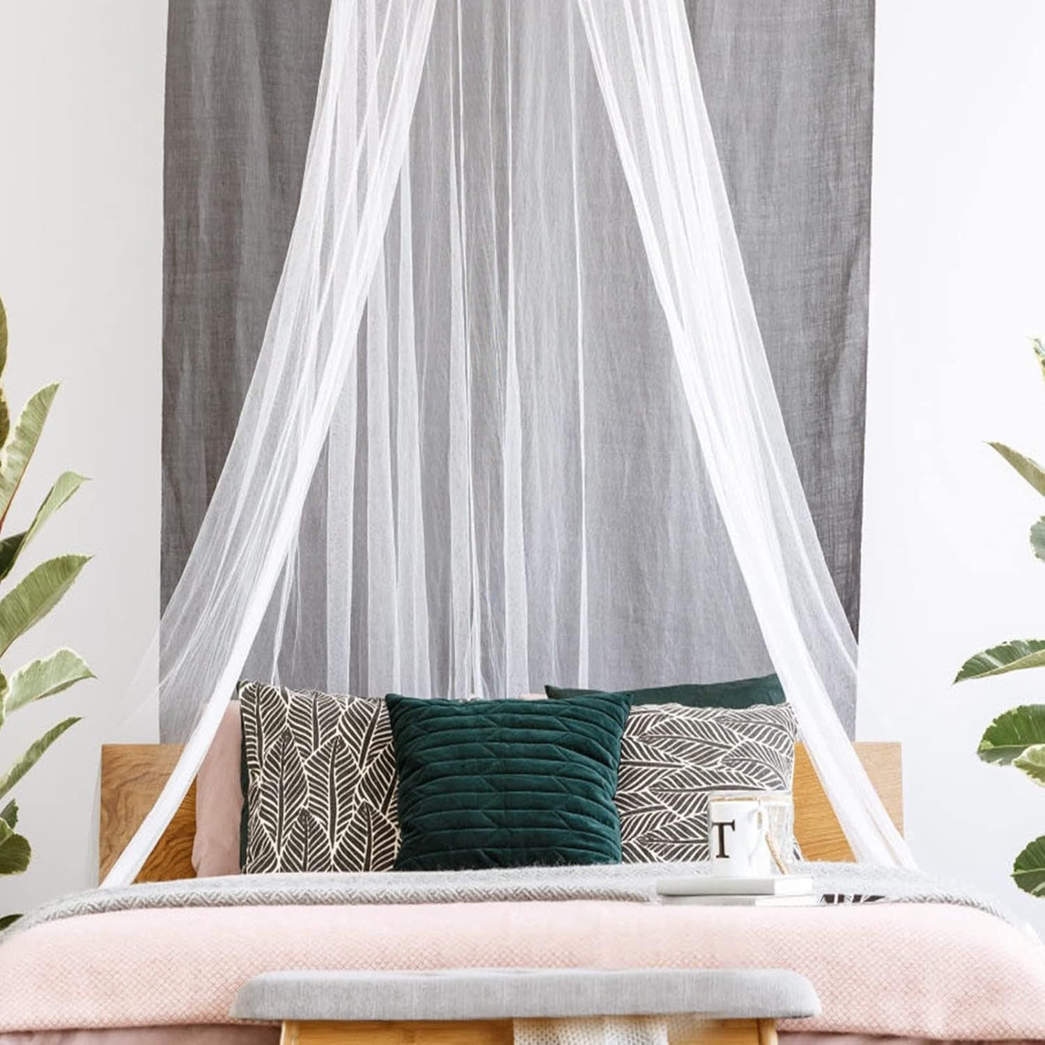 GWHOLE Universal Mosquito Net for Bed Canopy Netting for Single to King Size Beds, White image number 1