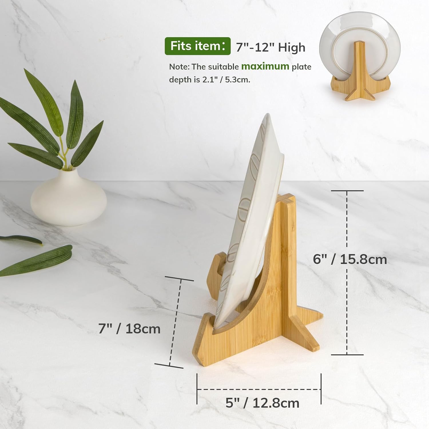 ANBOXIT Plate Stands for Display, 6 Inch Plate Holders for Displaying, Bamboo Picture Frame Holder for Tables, Tabletop Easels, Decorative Stand for Platter, Dish, Book, Photo and Plaque (1 Pack) image number 2