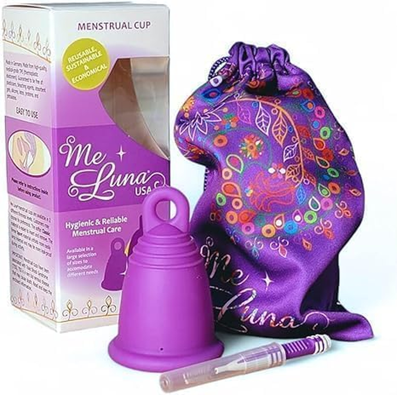 Most Customizable Menstrual Cup with Ring Handle | Meluna Me Luna | Comfortable Period Cup Reusable Cup | Tampon Pad Alternative for All Body Types | Classic - Blue - Large image number 3