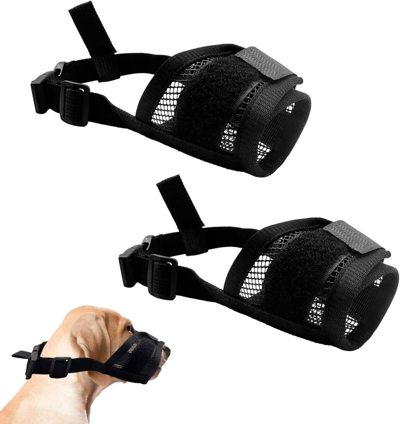 Ally-Magic Small Muzzle for Dogs, Muzzle with Fastening, Soft, Prevents Biting, Pack of 2 Soft Adjustable Mesh Muzzles for Small and Medium Dogs E25-GZT