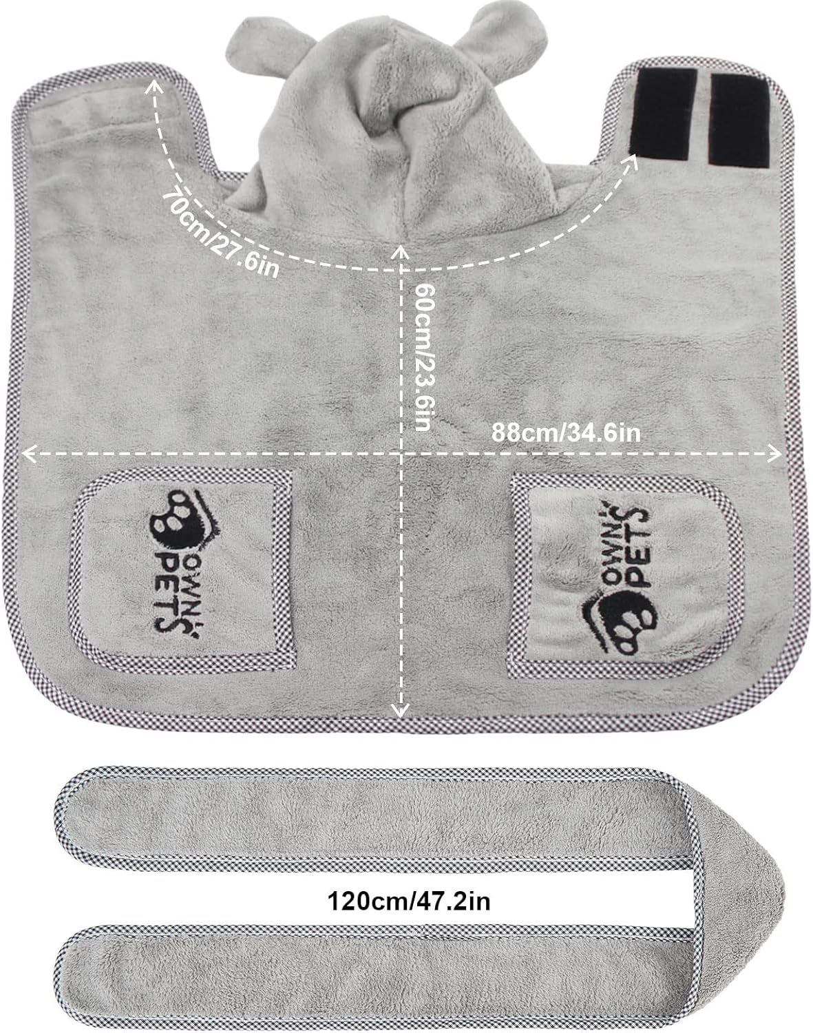 Ownpets Dog Bathrobe Towel, Super Absorbent Soft Dog Drying Robe with Cap & Pocket for Bathing & Beach Trips, Microfibre Fast Drying Dog Towel Robe for Dogs and Cats(Large) image number 6