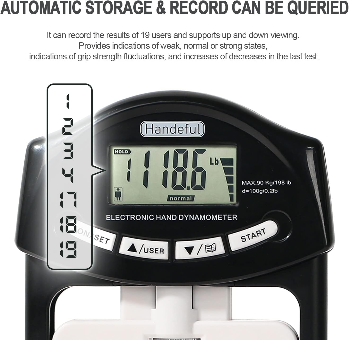 Hand Dynamometer Grip Strength Trainer Electronic Hand Grip Strength Tester Grip Strengthener Hand Exerciser Meter Digital Hand Grip Training Gauge for Sport Home School Use - Black-90Kg image number 4