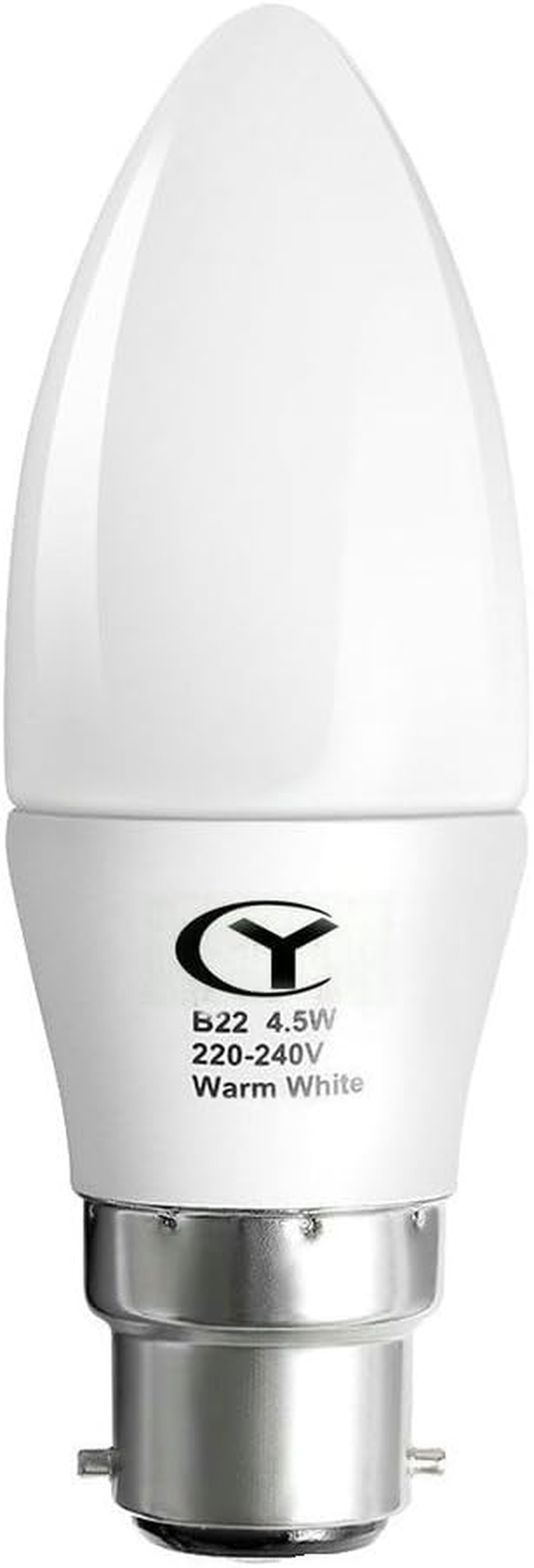 CY LED 5W B22 Bayonet LED Candle Bulbs, 35W Incandescent Bulb Equivalent, 450Lm, Cool White, 6000K, LED Light Bulbs, Candle Lights, Pack of 6 Units