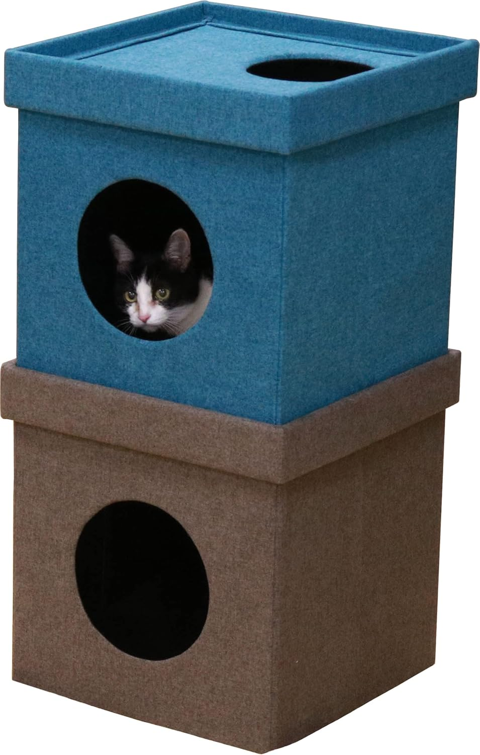 Fuji Boeki 53711 Pet House, Cat House, 2 Tiers, Width 14.8 X Depth 14.8 X Height 29.1 Inches (37.5 X 37.5 X 74 Cm), Red, Yellow, Bi-Color, Connected Type, Foldable, Cube