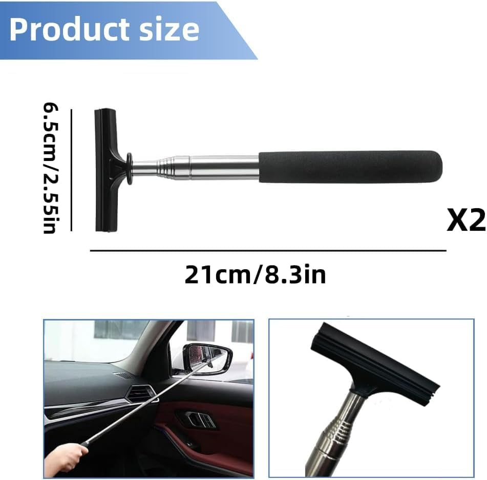 Retractable Car Mirror Wiper, 2Pcs Retractable Car Rearview Mirror Window Squeegee, Retractable Rear-View Mirrors Wiper Snow Brush and Ice Scraper image number 2