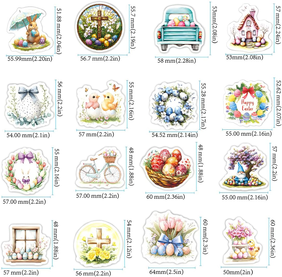 100Pcs Easter Stickers Pack - Bunny Rabbit Designs for Kids, Waterproof Scrapbook Stickers for Water Bottles, Journals, and DIY Crafts image number 2