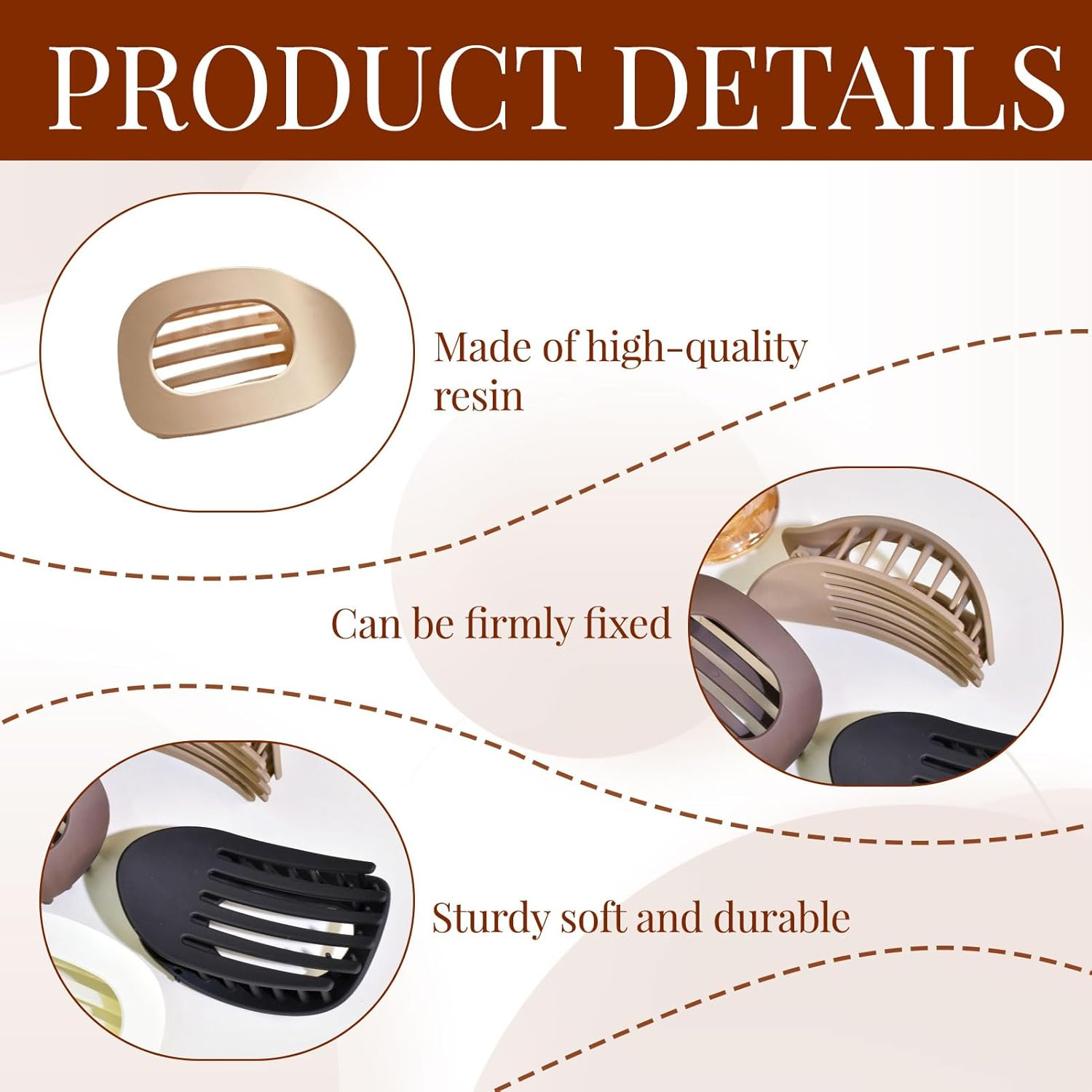 Flat Hair Clip, 4Pcs Flat Claw Clip, round Hair Claw Clips, Non-Slip Curved Design for All Types, Clips for Thin to Thick Hair, French Hold Barrettes for Women and Girls (Multicolor) image number 3