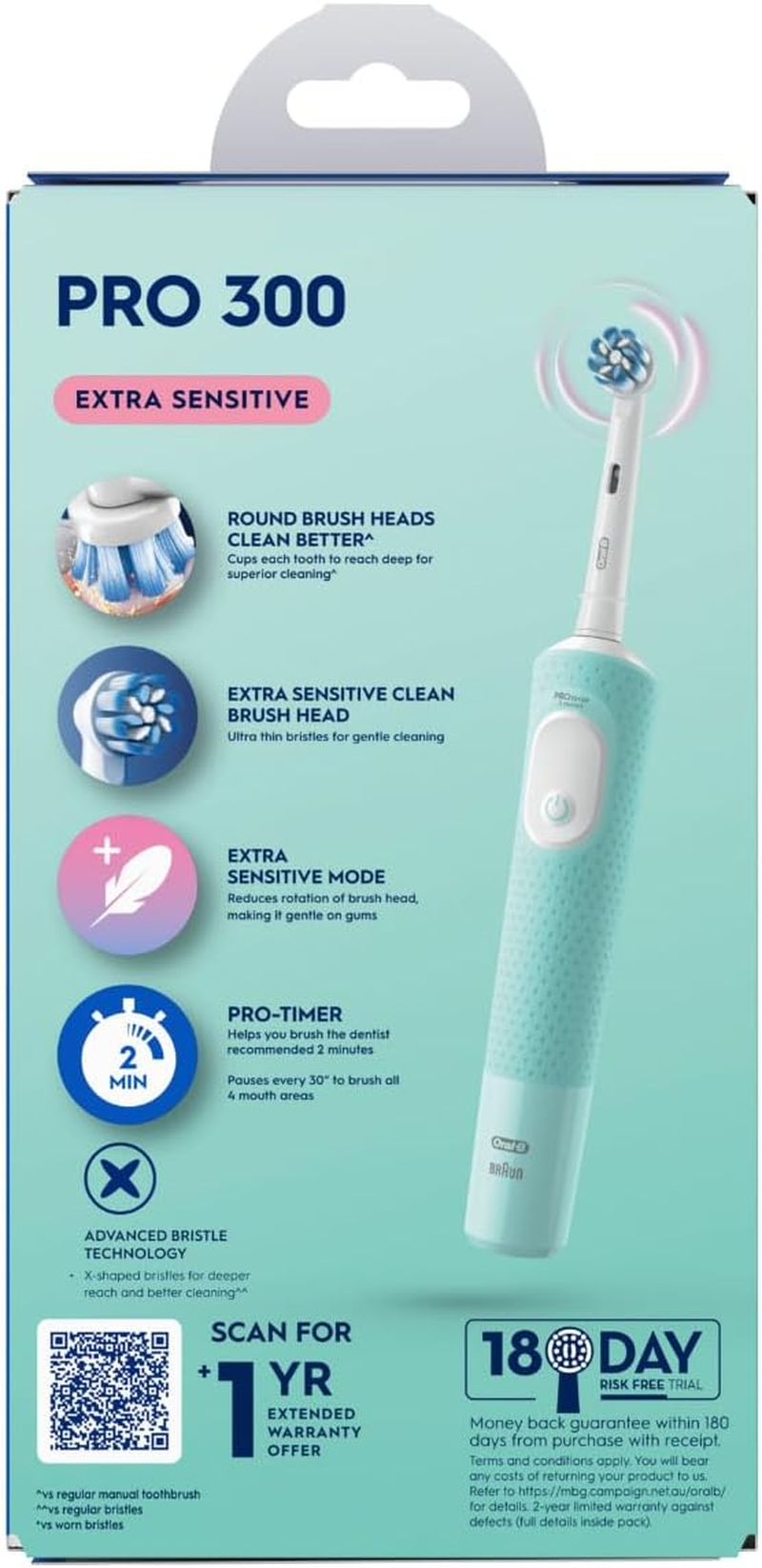 Oral-B Pro 300 Extra Sensitive Clean Electric Toothbrush, Mint Green image number 5