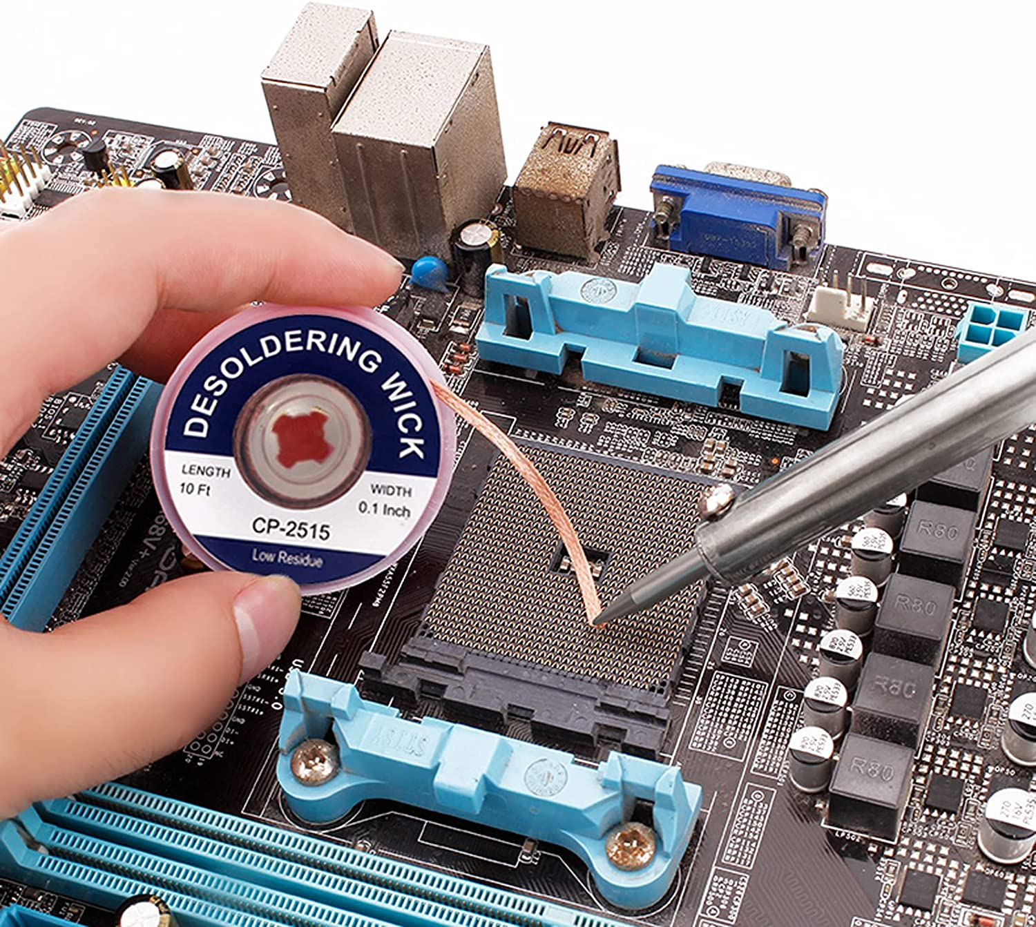 Lesnow Solder Wick Braid 10Ft Length Desoldering Wick Braid Remover Tool Solder Sucker 1 Piece No-Clean Soldering Wick Wire Roll and Disassemble Electrical Components image number 4