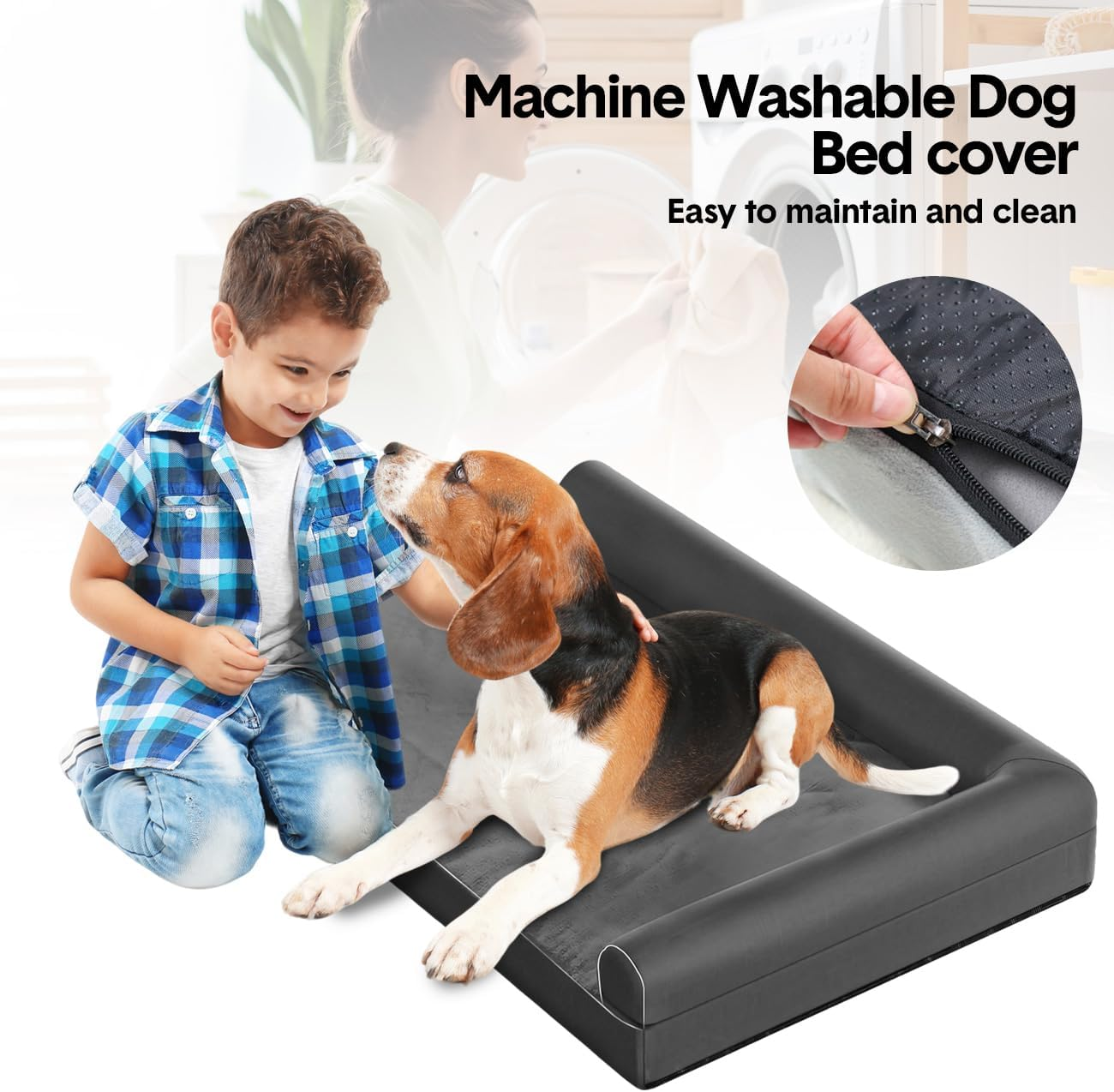 Large Dog Beds, Dog Sofa Couch Pet Bed with Removable Washable Cover for Pet, Soft Memory Foam Bed with Cushion 100Cm X 60Cm Gray image number 3