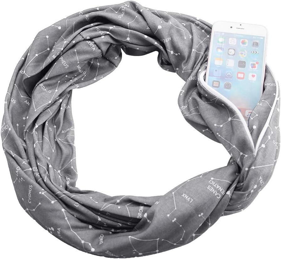 ANKROYU Star Pattern Loop Scarf Storage Bag with Zipper for Wallet Pocket Passport Travel Accessories Polyester Dark Blue Blue Grey Optional 165 180Cm (Grey) image number 1