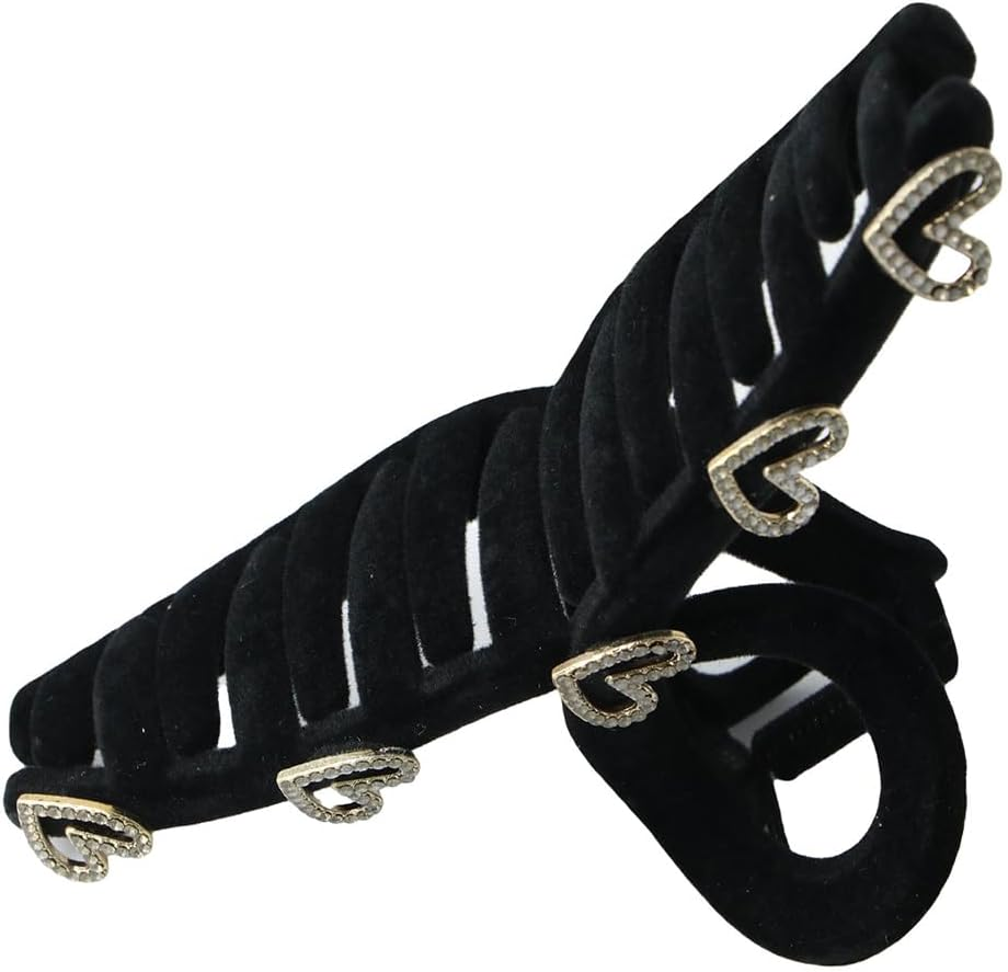 2Pcs Elegant Rhinestone Love Heart Hair Claw Clip Black Large Hair Claw Clip for Women Girl Fashion Pearl Hairpin Headwear Ponytail Holder image number 2