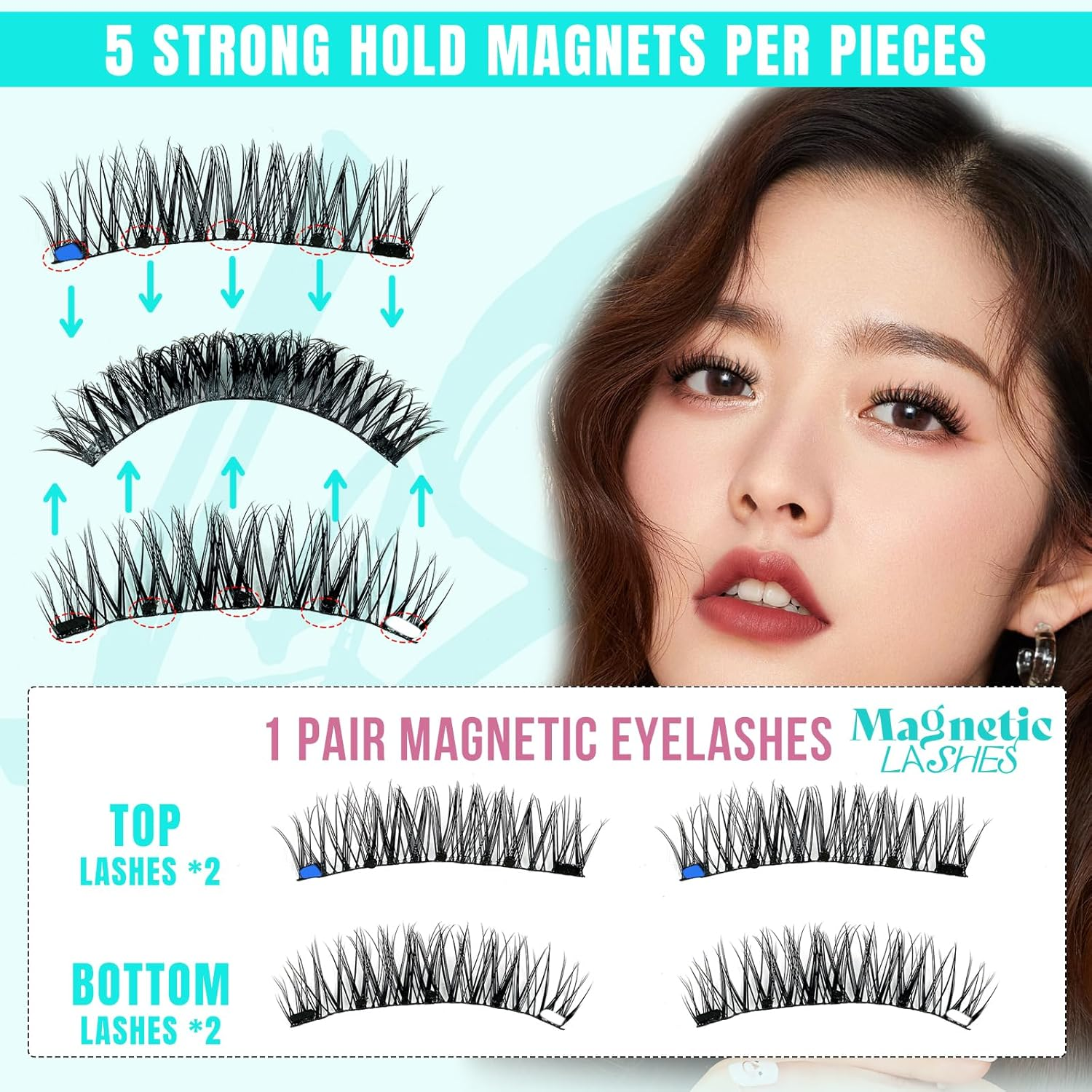 Magnetic Eyelashes with Lash Clusters Applicator 5 Magnets Fluffy Magnetic False Lashes Kit Wispy Reusable Cluster Eyelash Extensions with Magnets No Lashes Glue or Liner Needed(1 Pairs-Dense) image number 3